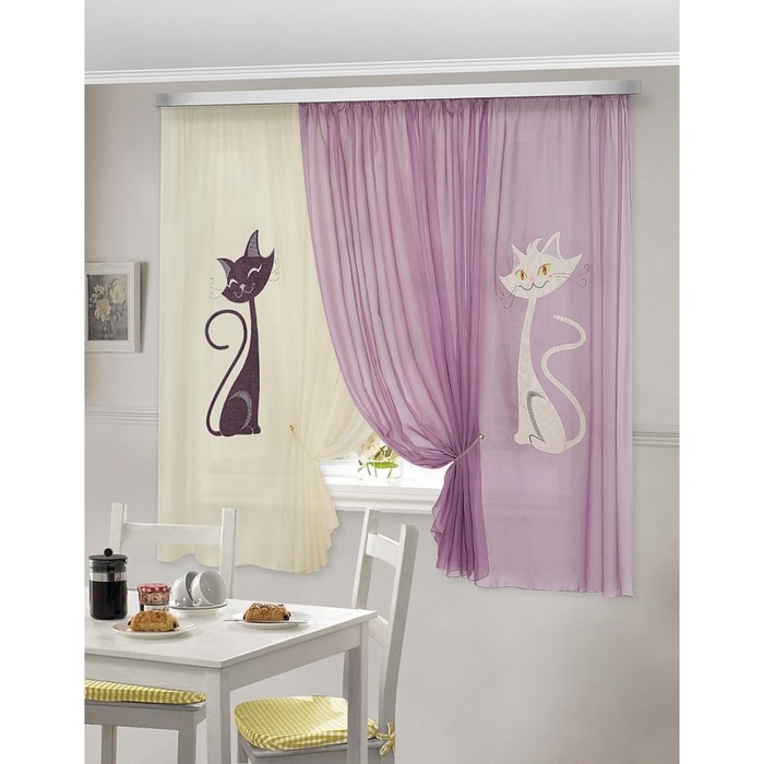 Шторы "Шура", размер 180х450 см-2 шт, тюль, цвет сиреневый
