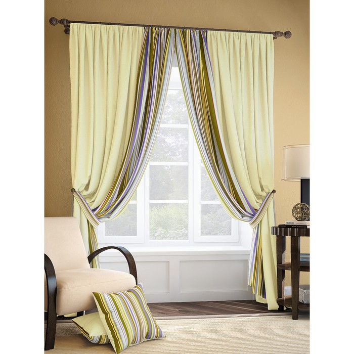 Шторы «Энже», 220х280 см-2 шт, подхваты-2 шт, блэкаут, цвет лимонный