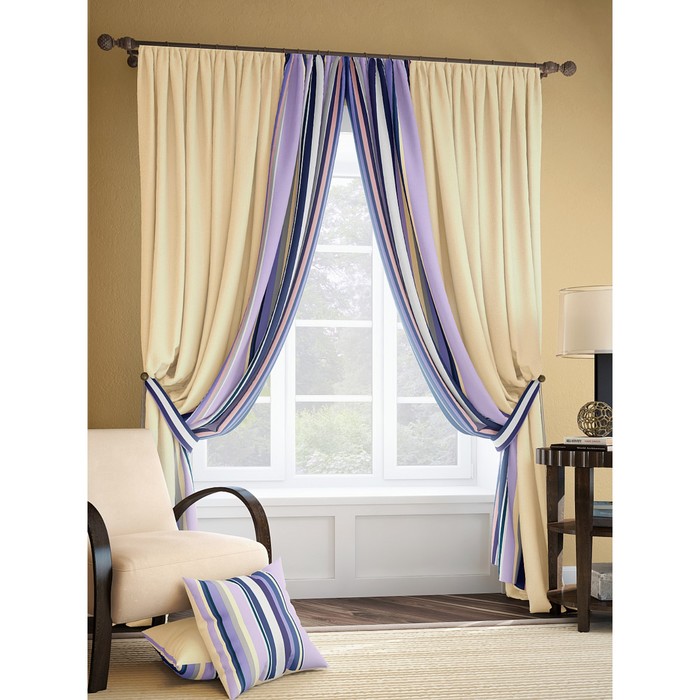 Шторы «Энже», 220х280 см-2 шт, подхваты-2 шт, блэкаут, цвет бежевый