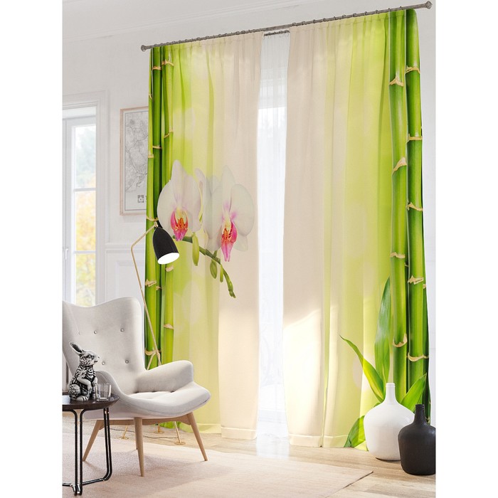 Фотошторы "Белая орхидея", размер 150х260 см-2 шт, блэкаут