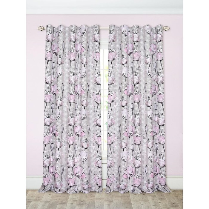 Шторы «Грати серый», размер 150х260 см-2 шт, блэкаут