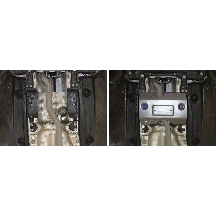 Защита заслонки системы выпуска ОГ Rival для Volkswagen Tiguan (V - 2.0d 150л.с.) 2017-, штатный крепеж, алюминий 4 мм