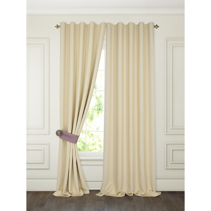 Шторы «Тиаго», 150х280 см-2 шт, подхваты 2 шт, блэкаут, цвет сливочный