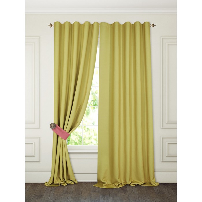 Шторы «Тиаго», 150х280 см-2 шт, подхваты 2 шт, блэкаут, цвет лимонный