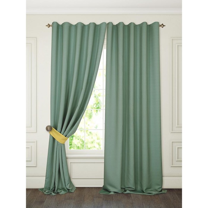 Шторы «Тиаго», 150х280 см-2 шт, подхваты 2 шт, блэкаут, цвет зелёный