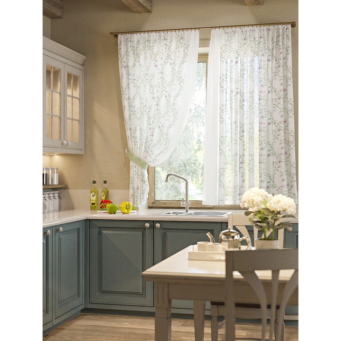 Шторы "Кайра", 150х180 см-2 шт, подхваты 2 шт, вуаль