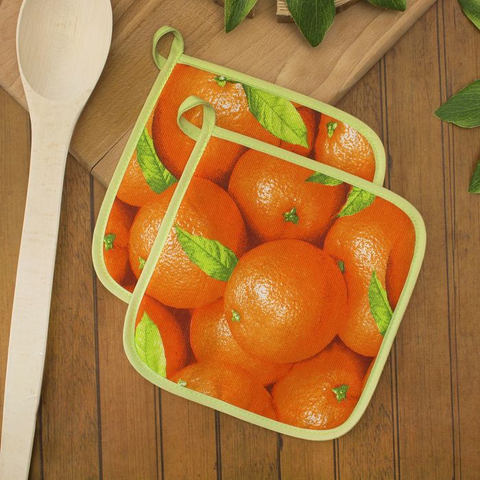 Прихватка 20х20см DomoVita 2шт в пакете, АПЕЛЬСИН, хлопок 170 г/м2 рогожка