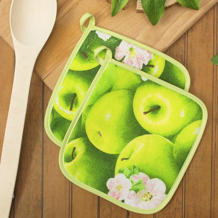 Прихватка 20х20см DomoVita 2шт в пакете, ЯБЛОКИ, хлопок 170 г/м2 рогожка