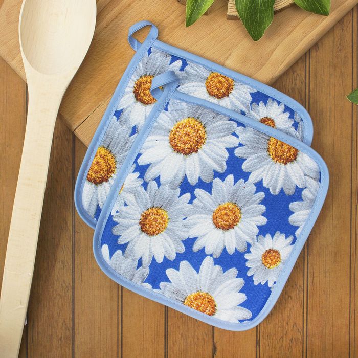 Прихватка 20х20см DomoVita 2шт в пакете, РОМАШКИ вид1, хлопок 170 г/м2 вафля