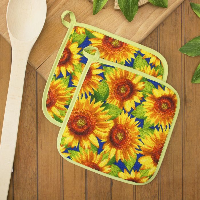 Прихватка 20х20см DomoVita 2шт в пакете, ПОДСОЛНУХИ, хлопок 170 г/м2 рогожка