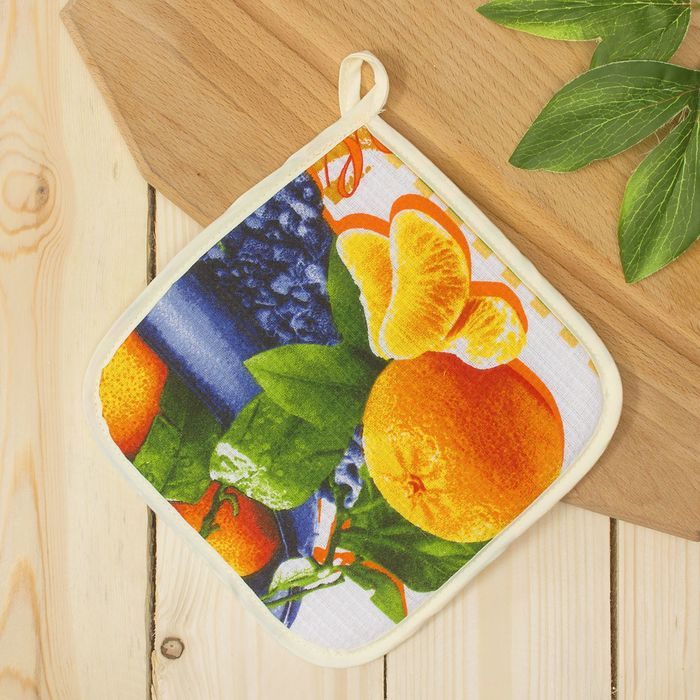 Набор DomoVita фартук/прихватка/варежка, МАНДАРИНКИ, хлопок 170 г/м2 рогожка