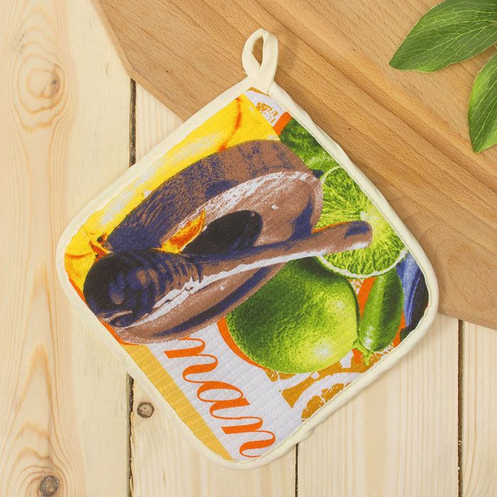 Набор DomoVita фартук/прихватка/варежка, МАНДАРИНКИ, хлопок 170 г/м2 рогожка