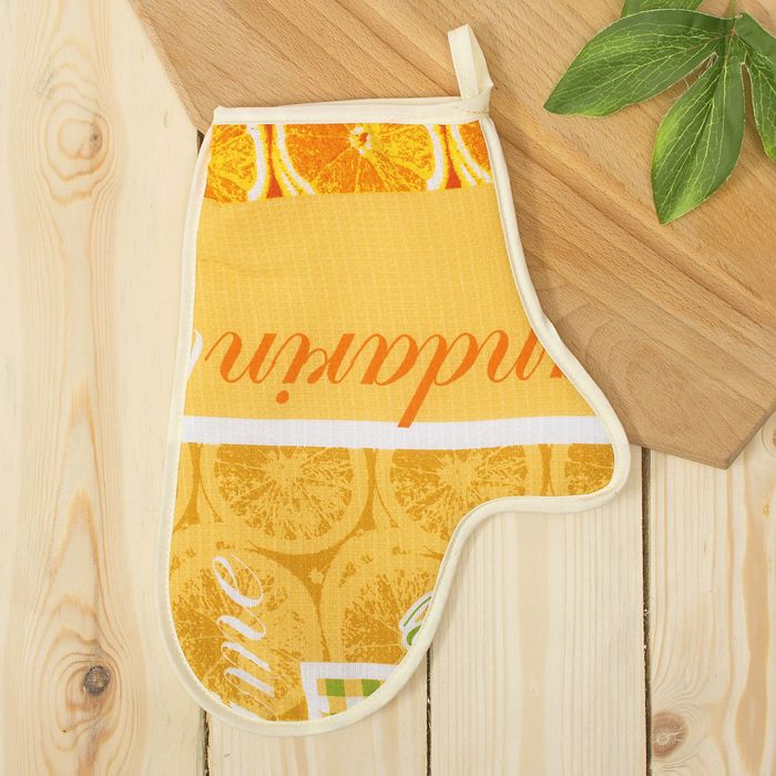 Набор DomoVita фартук/прихватка/варежка, МАНДАРИНКИ, хлопок 170 г/м2 рогожка