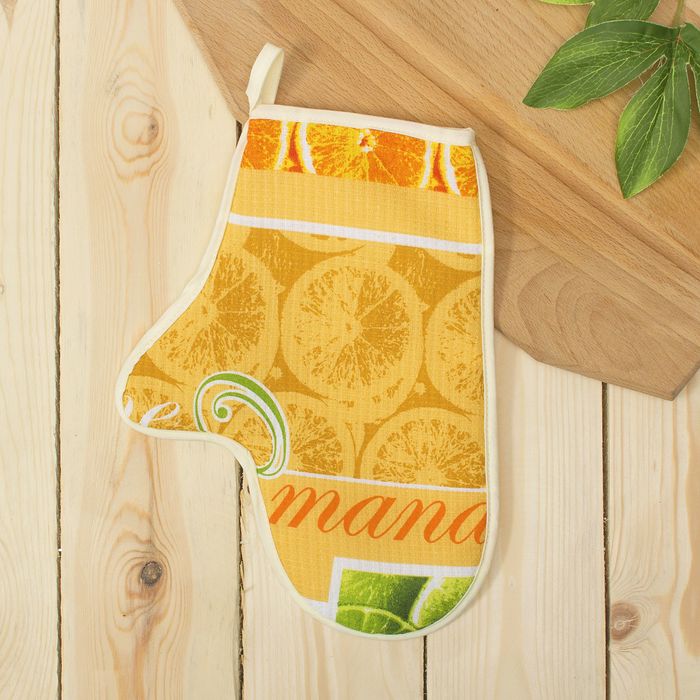 Набор DomoVita фартук/прихватка/варежка, МАНДАРИНКИ, хлопок 170 г/м2 рогожка