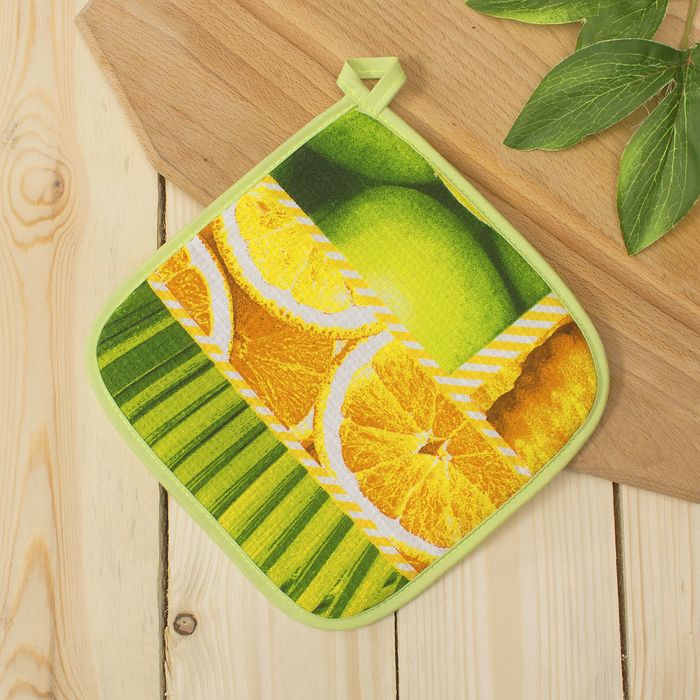 Набор DomoVita фартук/прихватка/варежка, ТРОПИЧЕСКИЙ ОСТРОВ, хлопок 170 г/м2 вафля