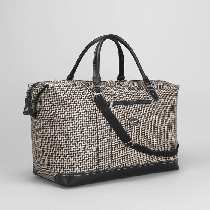 Сумка дорожная, 1 отдел на молнии, 2 наружных кармана, длинный ремень, принт гусиная лапка