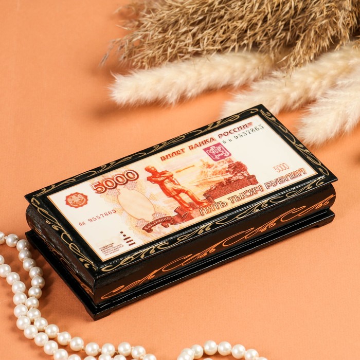 Шкатулка - купюрница «5000 рублей», 8,5×17 см, лаковая миниатюра шкатулка купюрница жар птица 8 5×17 см лаковая миниатюра