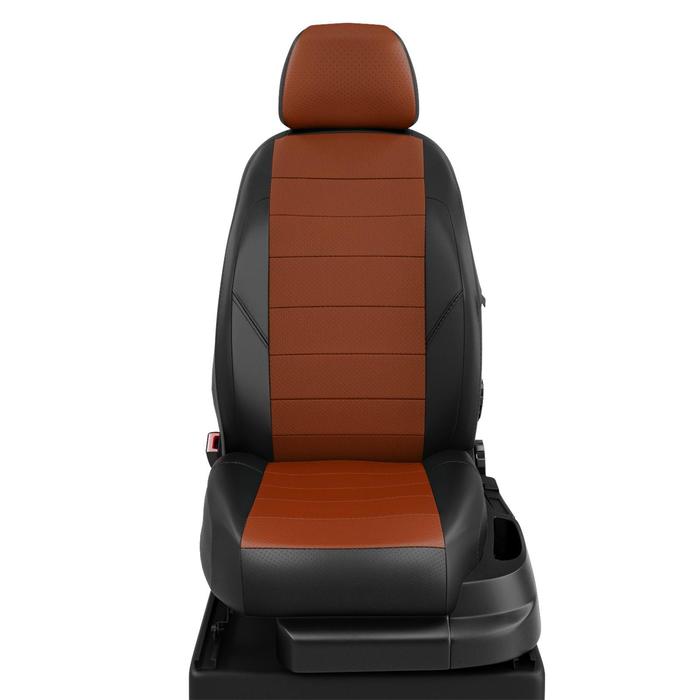 Авточехлы для Hyundai Santafe 1 с 2000-2006г. джип Кроме "ТАГАЗ". Задняя спинка и сиденье 40 на 60. молния под задний подлокотник, 4-подголовника, экокожа, оранжево-чёрная