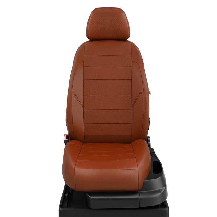 Авточехлы для Hyundai Santafe 1 с 2000-2006г. джип Кроме "ТАГАЗ". Задняя спинка и сиденье 40 на 60. молния под задний подлокотник, 4-подголовника, экокожа, оранжевая