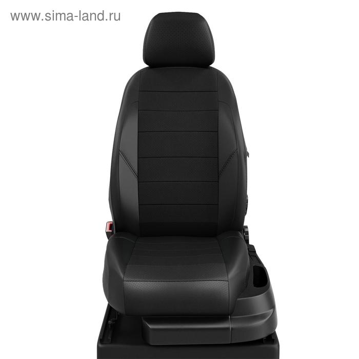 фото Авточехлы для hyundai solaris с 2010-2017 седан задняя спинка 40 на 60, сиденье единое. передний подлокотник, 4+2-подголовников, экокожа, чёрная автолидер №1