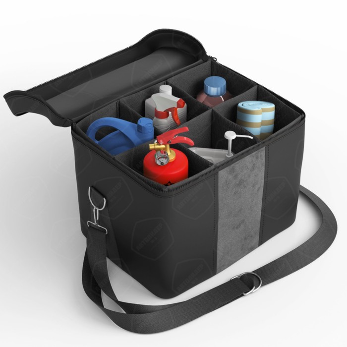 Автомобильная сумка, экокожа, алькантара, чёрно-светло-серая