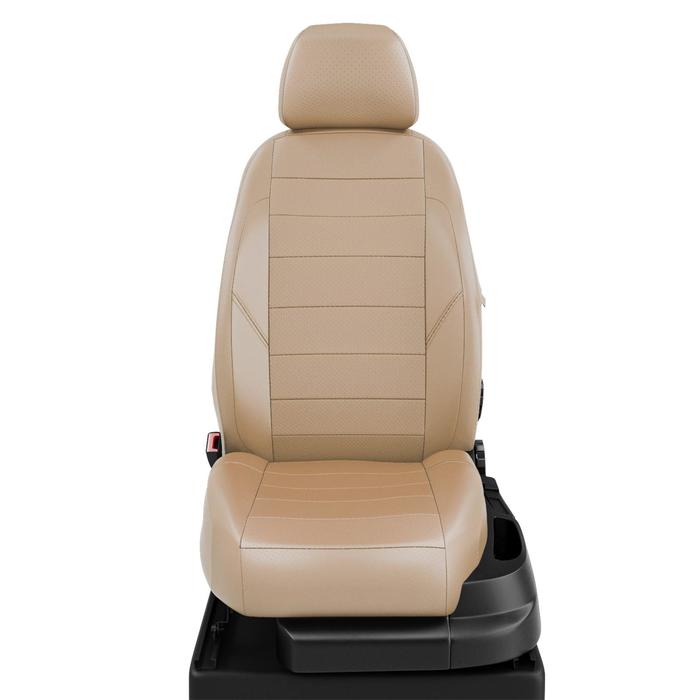 Авточехлы для Renault Megan 1 с 1996-2003г. седан, хэтчбек, униве Задние спинка и сиденье единые, 4-подголовника, экокожа, бежевая