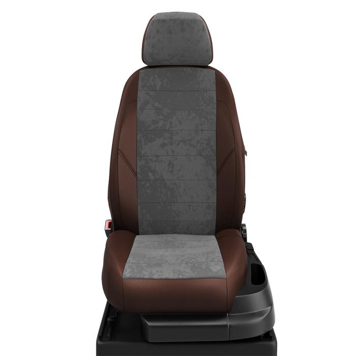 Авточехлы для Renault Megan 2 с 2003-2008г. седан, хэтчбек, универс Задние спинка и сиденье 40 на 60, 5 подголовников., алькантара, серо-шоколадная