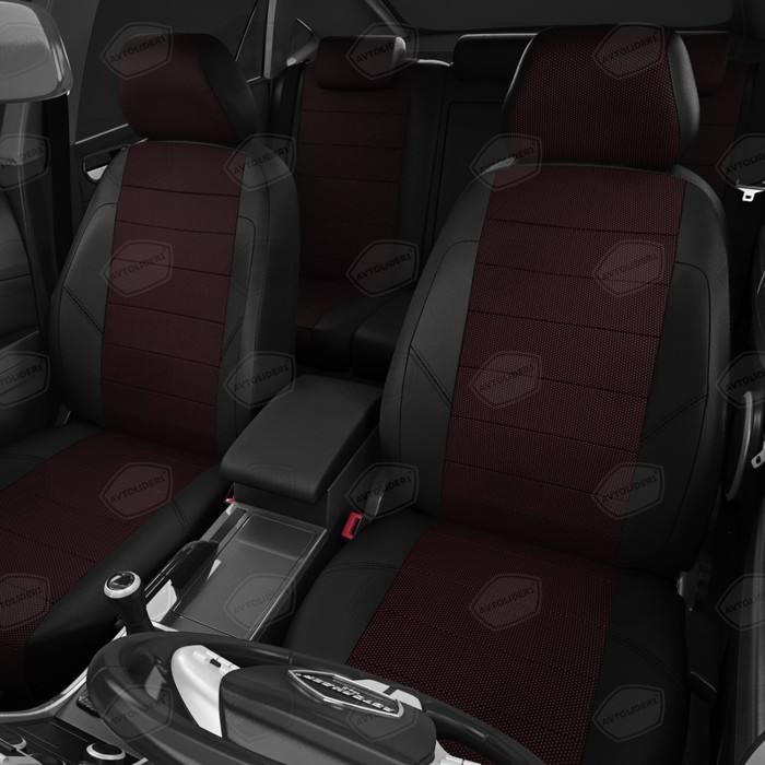 

Авточехлы для Renault Sandero 2 с 2013-2018 г., хэтчбек, экокожа, жаккард, цвет красный, чёрный