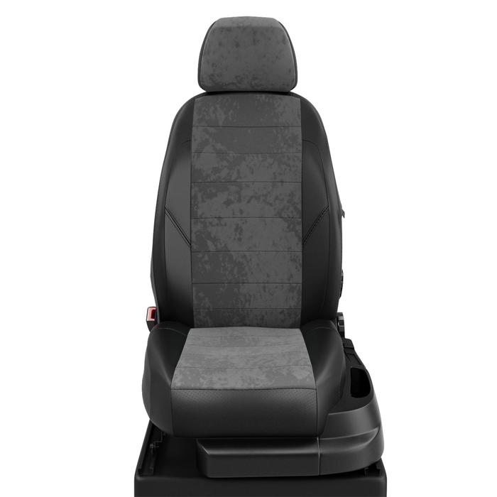 Авточехлы для Volvo C-30 с 2006-н.в. хэтчбек Заднее сиденье единое, задняя спинка 50 на 50, 4 подголовника, задний подлокотник (отдельная деталь)., алькантара, серо-чёрная