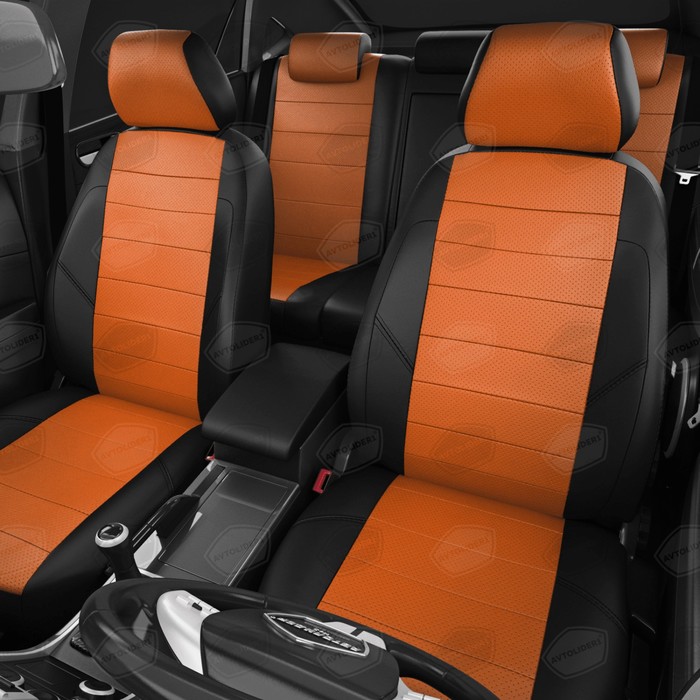 

Авточехлы для Datsun Mido с 2015-2020 г., хэтчбек, перфорация, экокожа, цвет оранжевый, чёрный