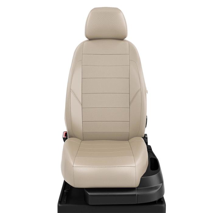 Авточехлы для Toyota Highlander 2 с 2007-2013г. джип (U40) Второй ряд 3 секции, 2 передних подлокотника, 5 подголовников, экокожа, кремовая