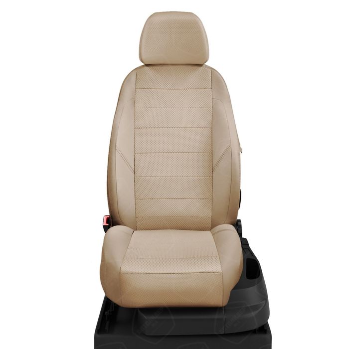 Авточехлы для Mercedes Benz E-classe W 211 с 2002-2009г. седан Задние спинка и сиденье единые. Задний подлокотинк (молния), 5 подголовников (передние подголовники НЕАКТИВНЫЕ), экокожа, бежевая