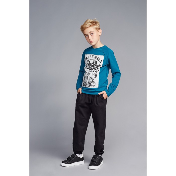 Джемпер для мальчика "Легенда", рост 146 см, цвет морская волна, принт герб с щитом ПДД21025   27090