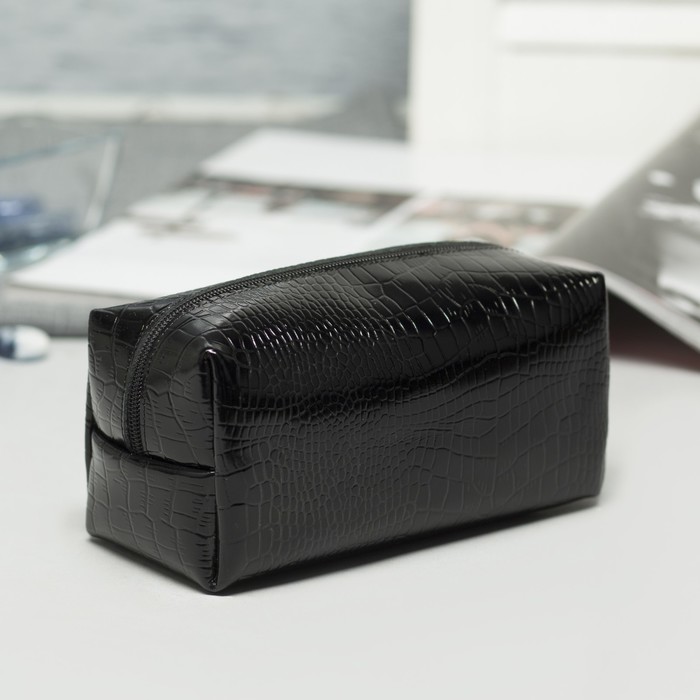 Косметичка дорожная на молнии, 1 отдел, крокодил, цвет чёрный