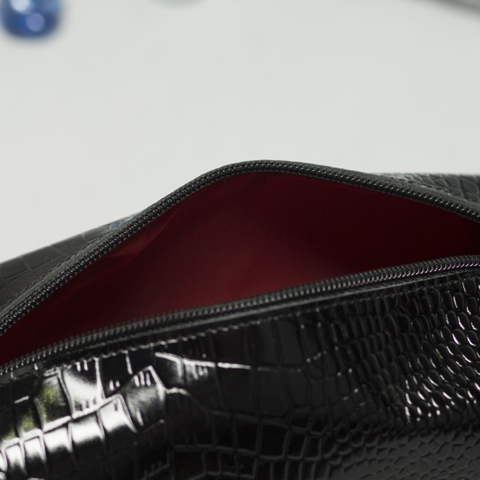 Косметичка дорожная на молнии, 1 отдел, крокодил, цвет чёрный