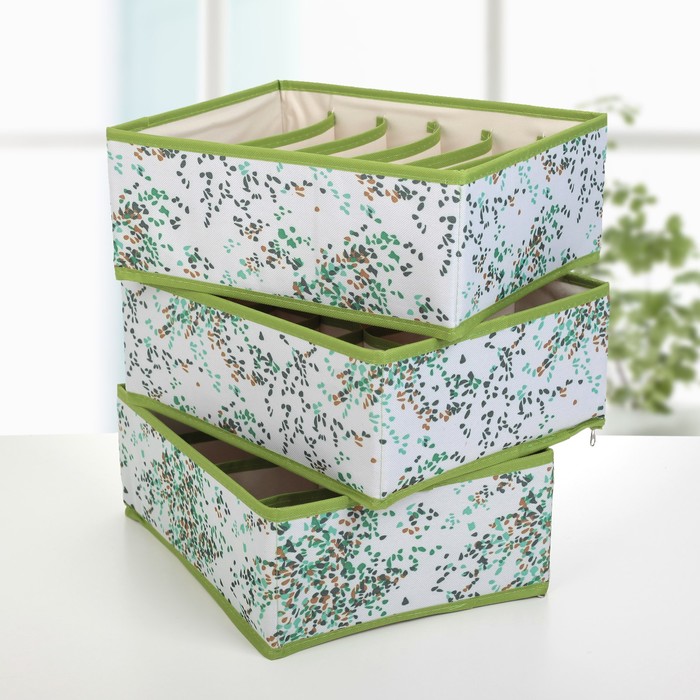 Набор органайзеров для белья, 3 шт, "Капли" 32х24х12 см, зеленый