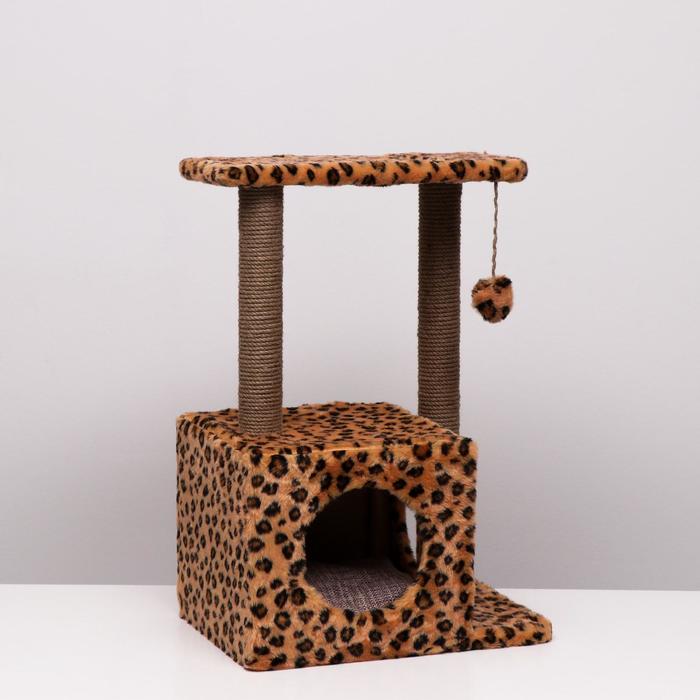 Домик-когтеточка "Квадратный двухэтажный с двумя окошками", 50х36х75 см, джут, микс цветов