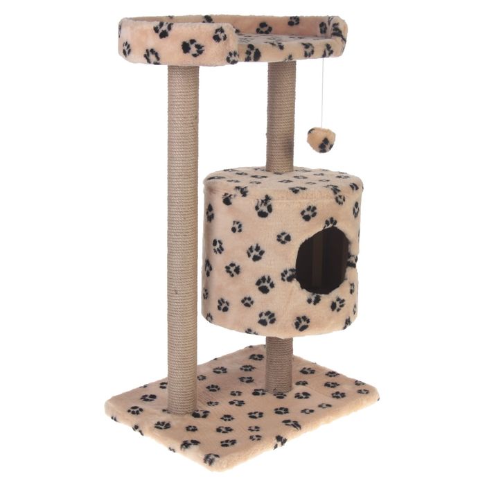 Домик-когтеточка "Круглый с площадкой", 52 х 52 х 105 см, джут, микс цветов