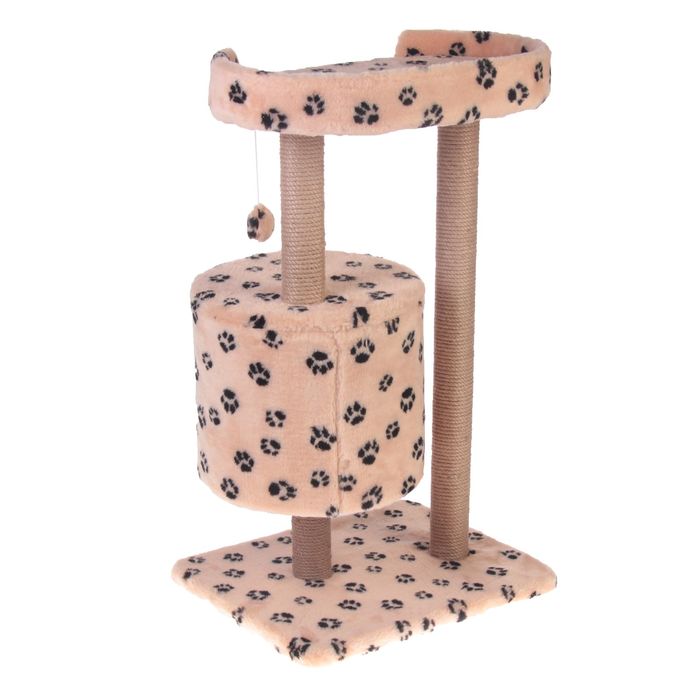 Домик-когтеточка "Круглый с площадкой", 52 х 52 х 105 см, джут, микс цветов