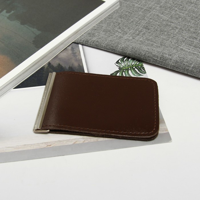 Зажим для купюр, цвет коричневый гладкий