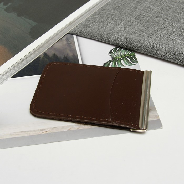 Зажим для купюр, цвет коричневый гладкий