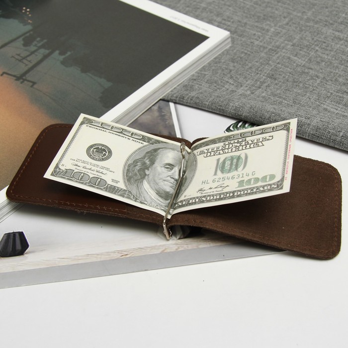 Зажим для купюр, цвет коричневый гладкий