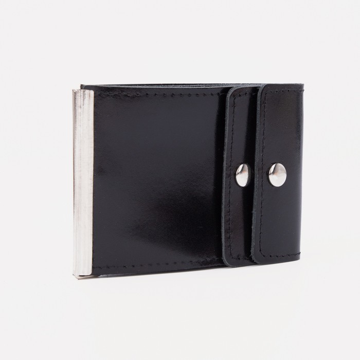 Зажим для купюр, отдел для монет, цвет чёрный гладкий