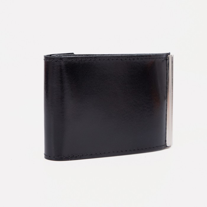 Зажим для купюр, отдел для монет, цвет чёрный гладкий