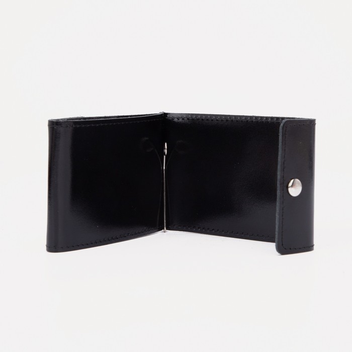 Зажим для купюр, отдел для монет, цвет чёрный гладкий