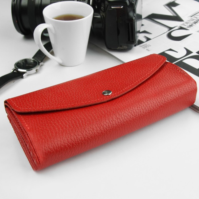 Кошелёк женский, 3 отдела, для карт, доллар, цвет алый