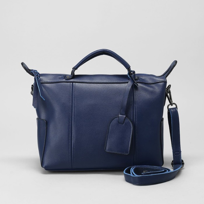 Сумка женская на молнии, 1 отдел, 3 наружных кармана, длинный ремень, цвет синий