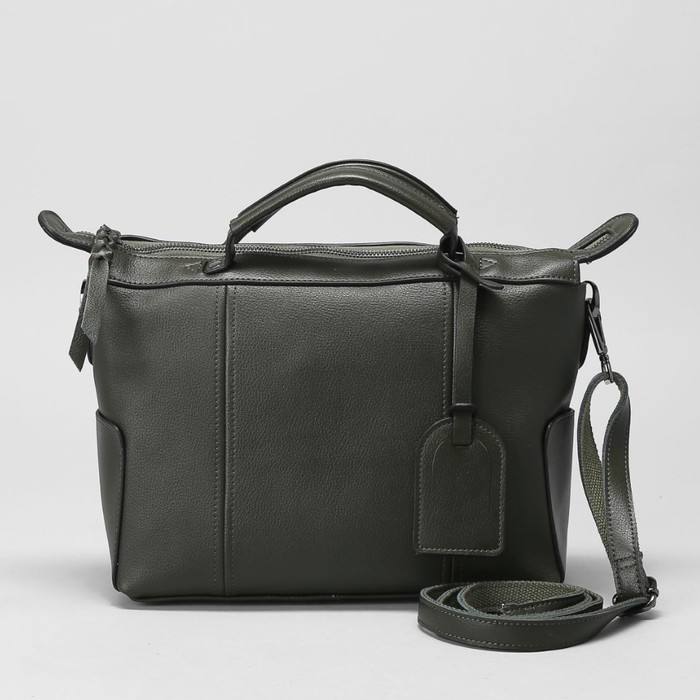 Сумка женская на молнии, 1 отдел, 3 наружных кармана, длинный ремень, цвет зелёный