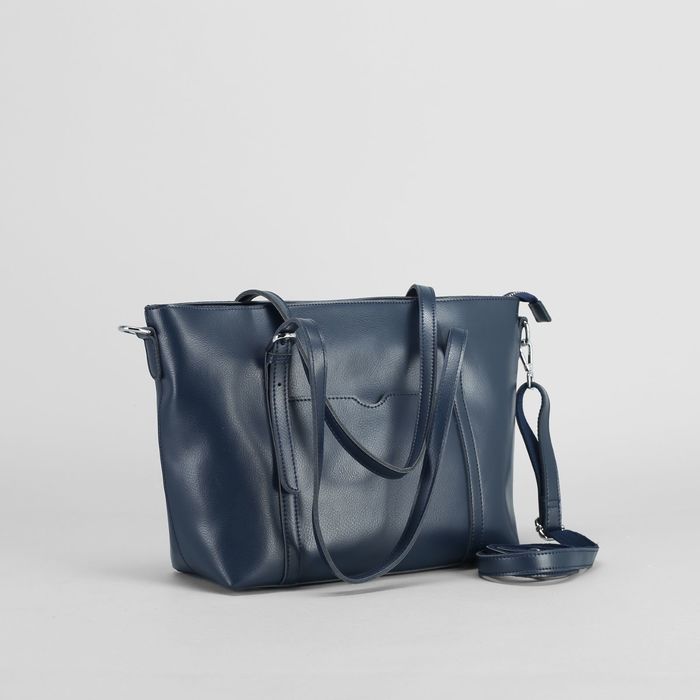 Сумка женская на молнии, 1 отдел, 2 наружных кармана, длинный ремень, цвет синий