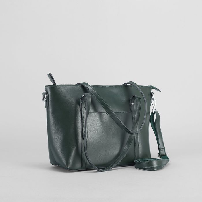 Сумка женская на молнии, 1 отдел, 2 наружных кармана, длинный ремень, цвет зелёный